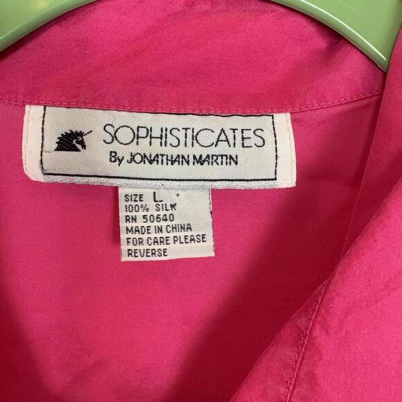 Bundle of Vintage Hot Pink 100% Silk Button Down Lightweight Collared Shirts | L - Picture 5 of 9